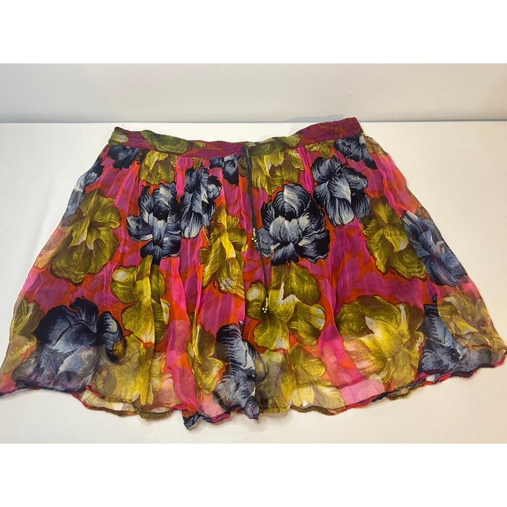 Boho Floral Mini Skirt Womens One Size Sheer Chiffon Lined Festival